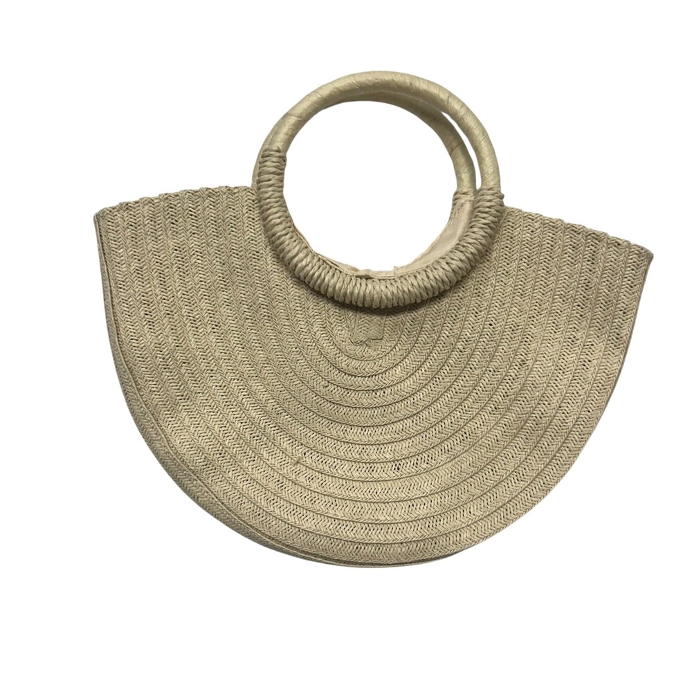 Straw Woven Circle Handle Tote Cream Bag Beachcore‎ Coastal Chic Boho Minimalist